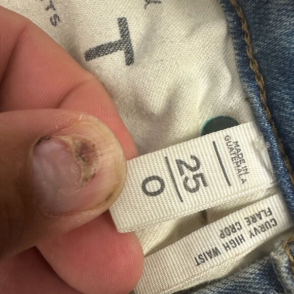 Loft Curvy High Waist Flare Crop Denim Jeans Size 0 Distressed Hem Blue - Picture 4 of 7